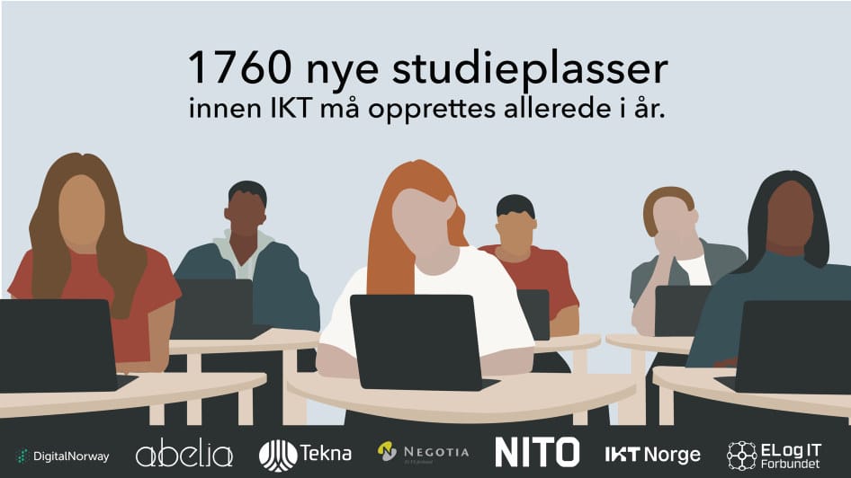 Illustrasjon IKT-kompetanse som sier at 1760 studieplasser innen IKT må på plass allerede i 2021